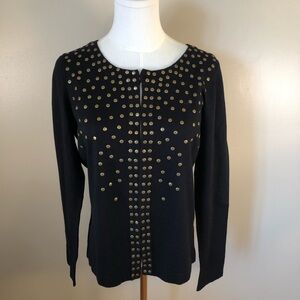 Prima Bella Elegant Black and Gold Studded Women's Fine Gage Sweater Size M